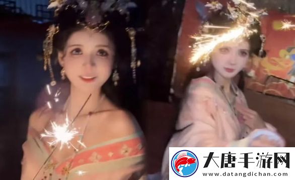 狗頭蘿莉餅攤即將結束-現場給大家放煙花慶賀-手拿仙女棒太美了